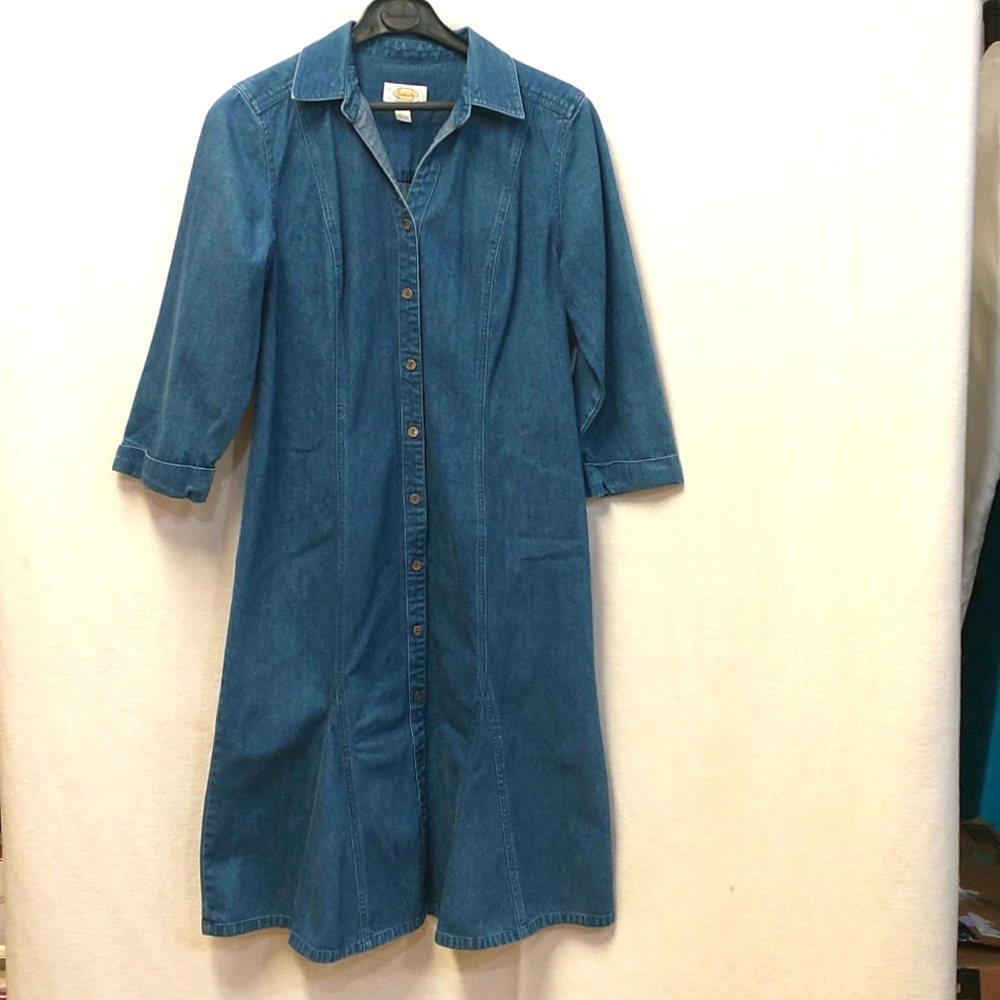 Denim Dress Talbots Button Down 3/4 Sleeve Size 10